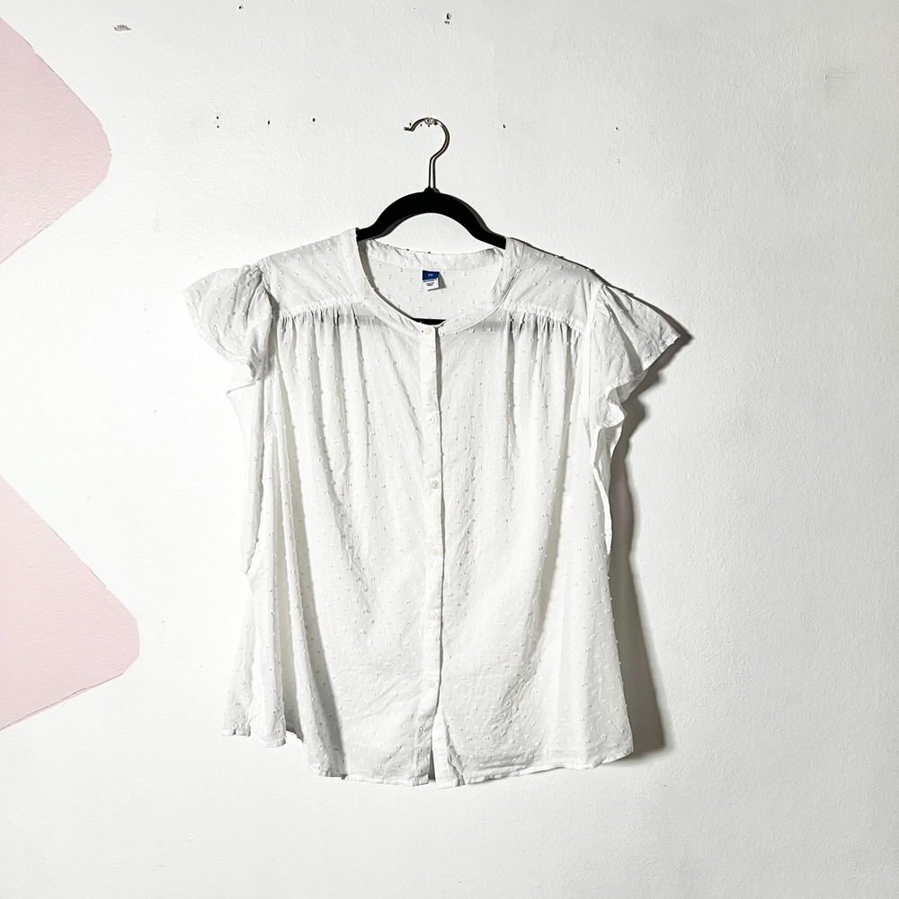 Old Navy 100% Cotton Top Women's 2X White Swiss Dot Flutter Sleeve